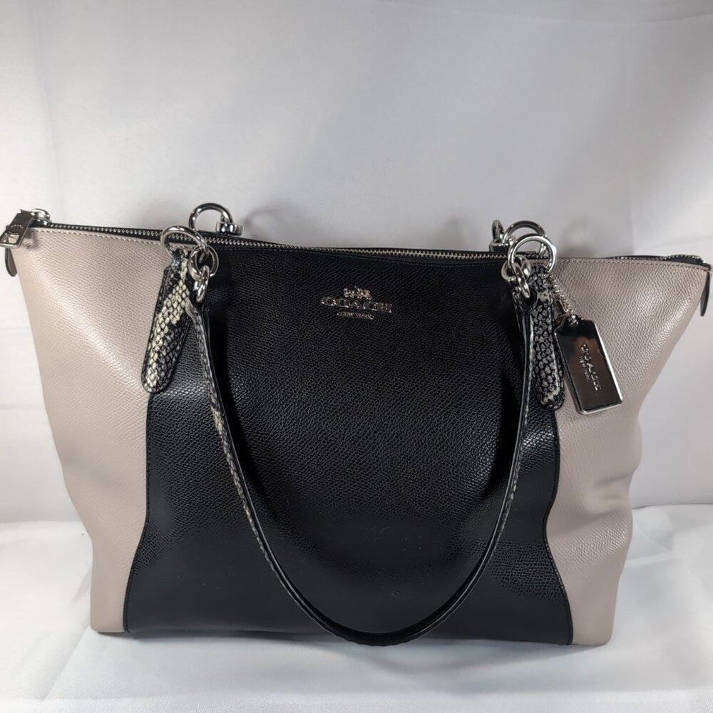 Coach F38308 Ava Exotic Skin Snake Black Taupe Beige Leather Shoulder Bag Purse